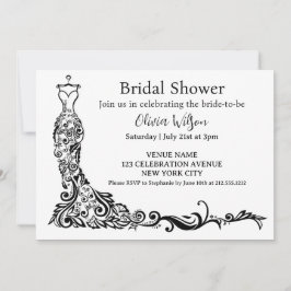 Elegant svart boho blommig bröllopskjol Bröllopsdu Inbjudningar