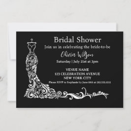 Elegant svart boho blommig bröllopsklänning brud s inbjudningar