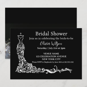Elegant svart boho blommig bröllopsklänning brud s inbjudningar