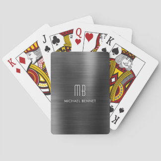 Elegant svart borstad metallisk monogramnamn casinokort