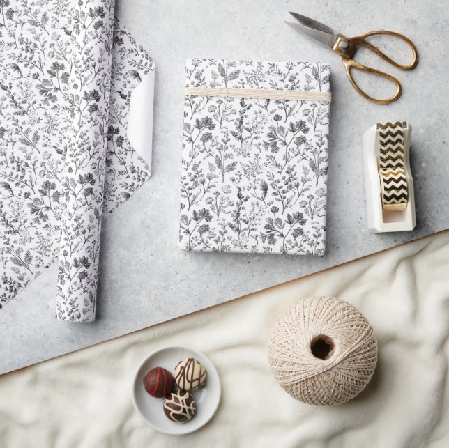 Elegant svart botanisk illustration presentpapper (Hantverk)