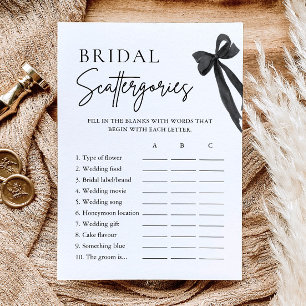 Elegant svart bow bröllopsdusch Scattergories-spel Inbjudningar