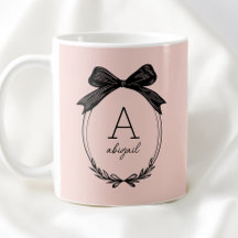 Elegant svart bow initial chic rosé monogram