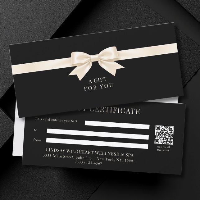 Elegant svart bow QR-kod presentkort (Elegant Black Bow QR Code Gift Certificate)