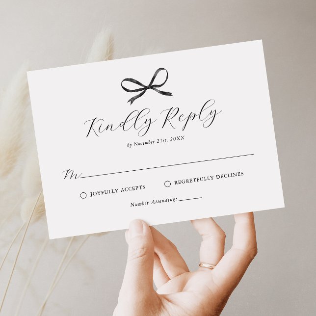 Elegant svart bows bröllops-RSVP OSA Kort (Skapare uppladdad)
