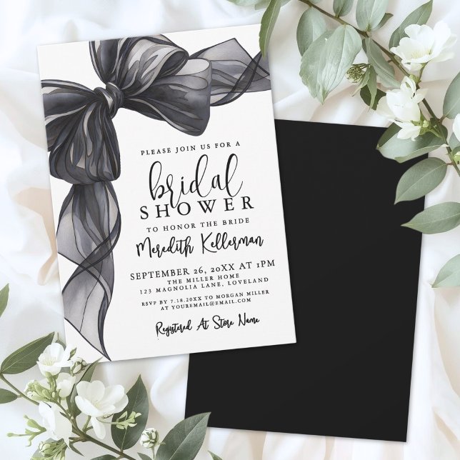 Elegant svart bows bröllopsdusch inbjudningar (Elegant Black Bow Bridal Shower Invitation)