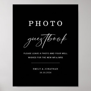 Elegant svart bröllopsfoto gästbokskylt poster