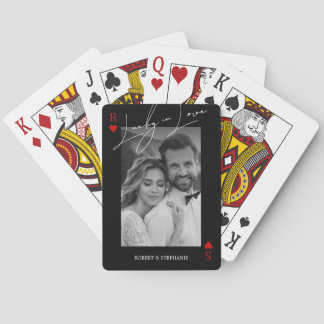 Elegant Svart Bröllopsfoto Jubileum Casinokort