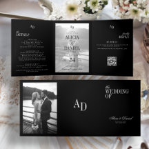 Elegant svart bröllopsfoto RSVP QR allt-i-ett
