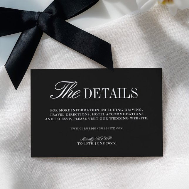 Elegant svart bröllopswebbplats inklusionskort tilläggskort (Elegant Black Wedding Website Enclosure Card)