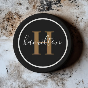 Elegant svart brun rund monogram mörk underlägg