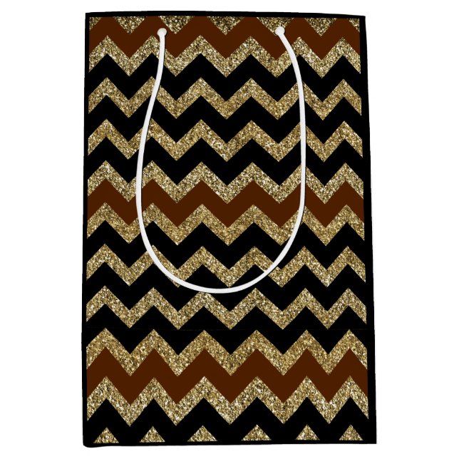 Elegant svart brun sicksack guld glitter (Framsidan)