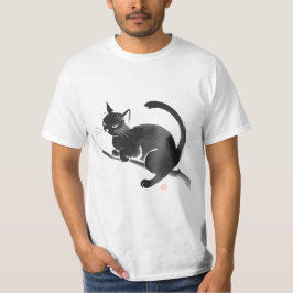 Elegant Svart Cat Bläck-målning T Shirt
