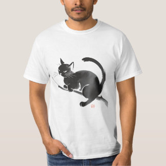 Elegant Svart Cat Bläck-målning T Shirt