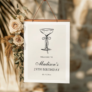 Elegant svart champagne födelsedagsvälkomst poster