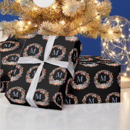 Elegant svart chic monogram krans jul presentpapper