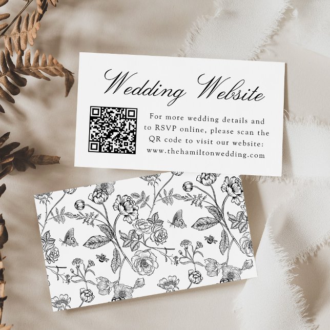 Elegant svart chinoiserie bröllopswebbplats QR-kod Tilläggskort (Skapare uppladdad)