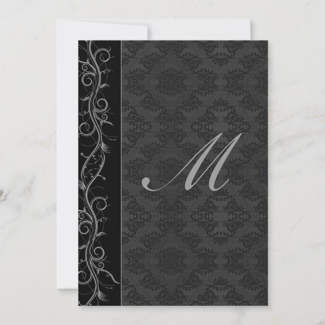 Elegant svart Damask bröllop Inbjudningar (Framsida)