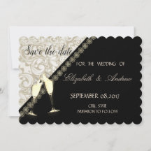Elegant Svart, Damask Bröllop Spara datumet