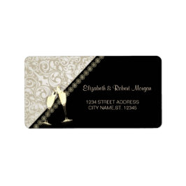 Elegant svart, Damask bröllopsetikett Adressetikett