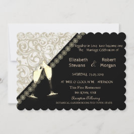 Elegant Svart, Damask Bröllopsinbjudan Inbjudningar