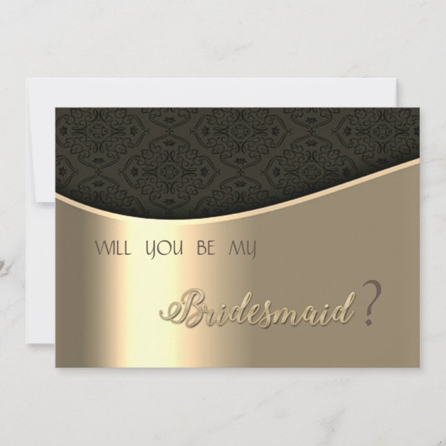 Elegant svart damask guld brudtärna kort (Framsida)