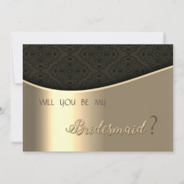 Elegant svart damask guld brudtärna kort