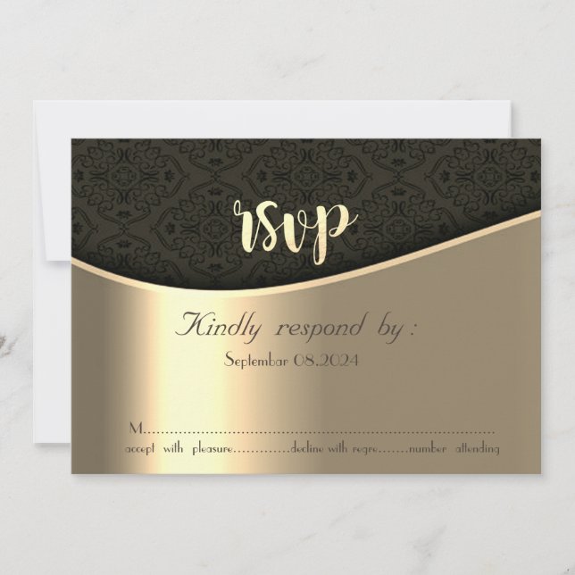 Elegant svart damask guld RSVP-kort Inbjudningar (Framsida)