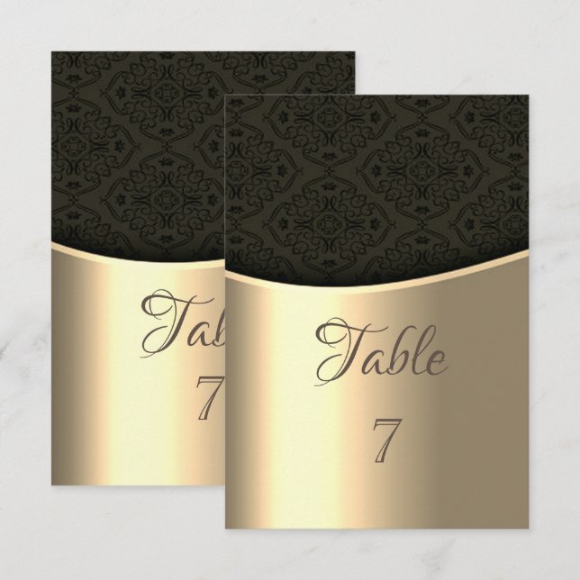 Elegant svart damast guld bordskort (Fram/baksida)
