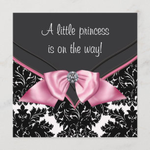 Elegant svart damast prinsessa baby shower inbjudningar