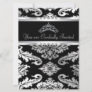 Elegant svart damast Quinceanera Inbjudningar