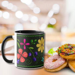 Elegant svart Den latinamerikanska folkens Blomm Mugg