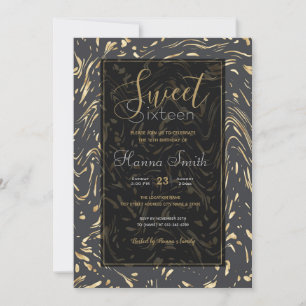 Elegant svart design med handritade rosa blommor inbjudningar