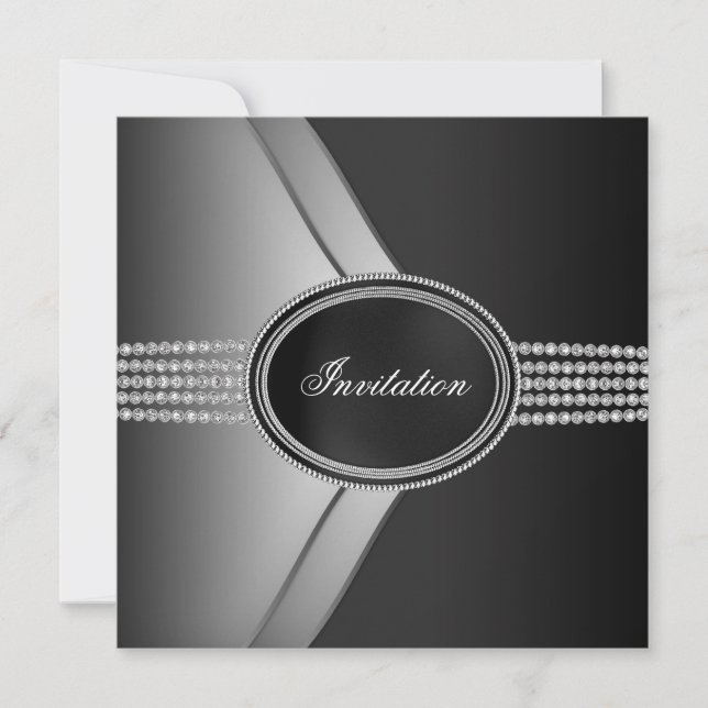 Elegant svart diamant black tie-fest inbjudningar (Framsida)