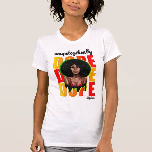 Elegant svart diva med djärv, modern stil t shirt (Framsida)