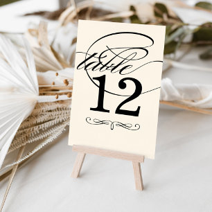 Elegant svart elfenbens kalligrafi monogram bröllo bordsnummer
