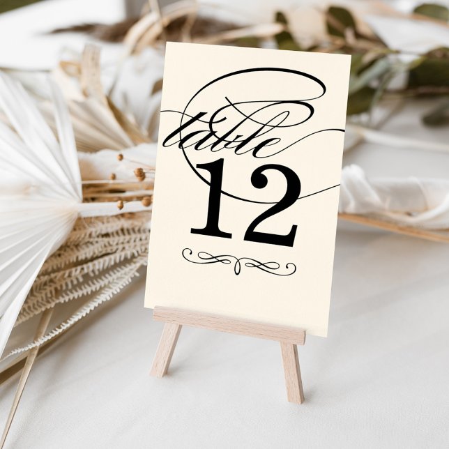 Elegant svart elfenbens kalligrafi monogram bröllo bordsnummer (Skapare uppladdad)