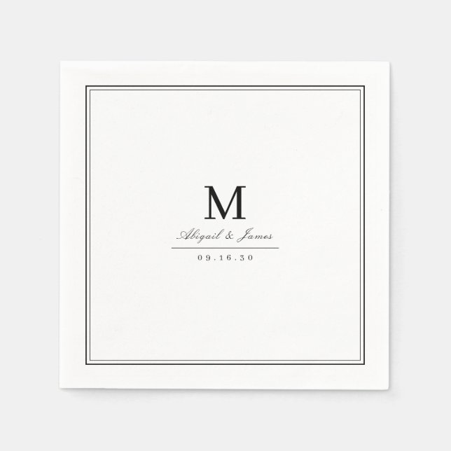 Elegant, svart eller vitt minimalistiskt monogram pappersservett (Framsidan)