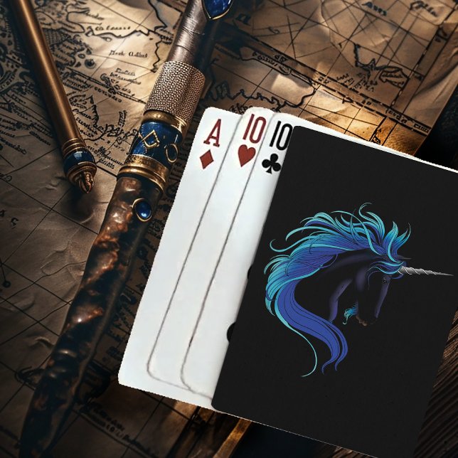 Elegant Svart Enhörning Blå Silver Magisk Fantasy Casinokort (Skapare uppladdad)