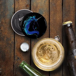 Elegant Svart Enhörning Blå Silver Magisk Fantasy Flasköppnare