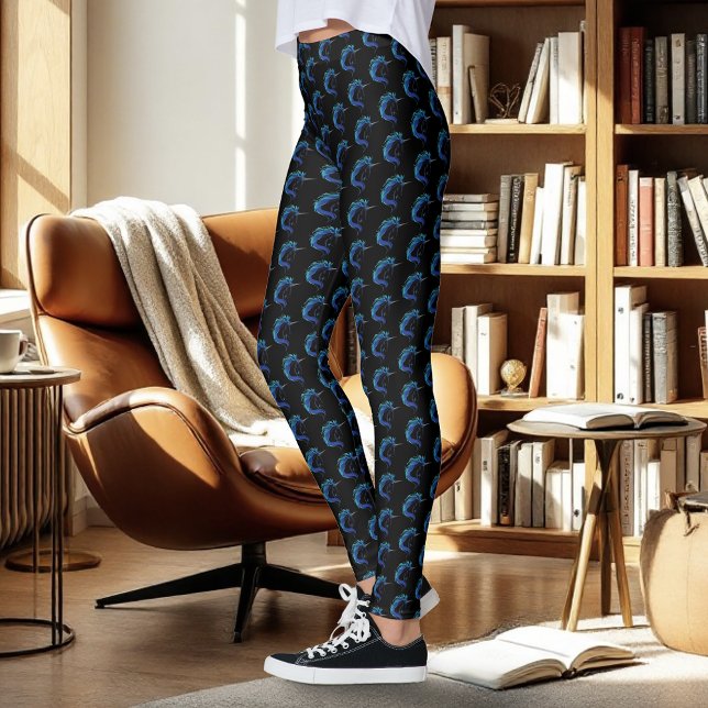 Elegant Svart Enhörning Blå Silver Magisk Fantasy Leggings (Skapare uppladdad)