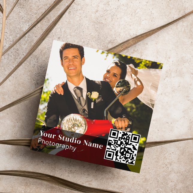 Elegant Svart enkel fotokontaktinformation Fyrkantigt Visitkort (Skapare uppladdad)