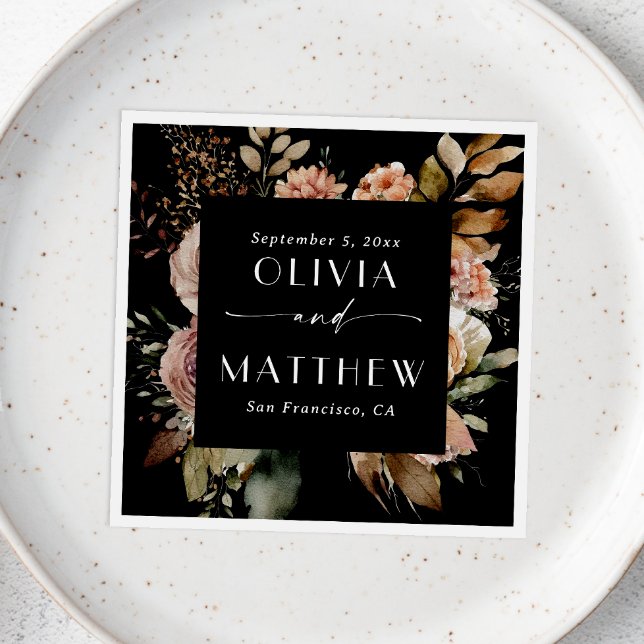 Elegant - svart fallgropa blommigt bröllop pappersservett (Skapare uppladdad)