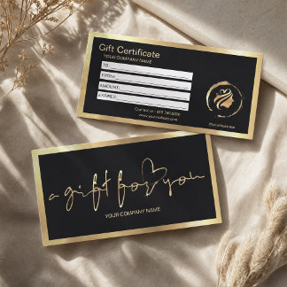 Elegant svart & falsk guld folie presentcertifikat