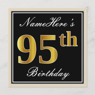 Elegant, Svart, Falskt Guld 95-årsdag + Namn Inbjudningar