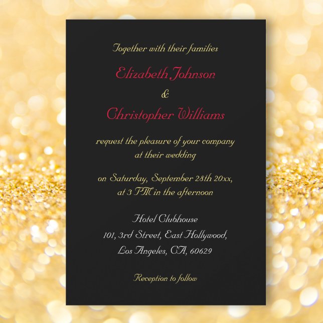 Elegant svart falskt guld anpassningsbart bröllops inbjudningar (Elegant Black Faux Gold Custom Wedding Invitation)