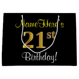 Elegant, svart, faux Guld 21:a födelsedag + Namn
