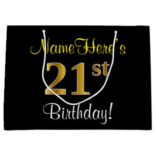Elegant, svart, faux Guld 21:a födelsedag + Namn
