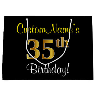 Elegant, svart, Faux Guld 35e Birthday + Namn