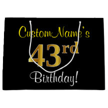 Elegant, svart, faux Guld 43:e födelsedagen + Namn